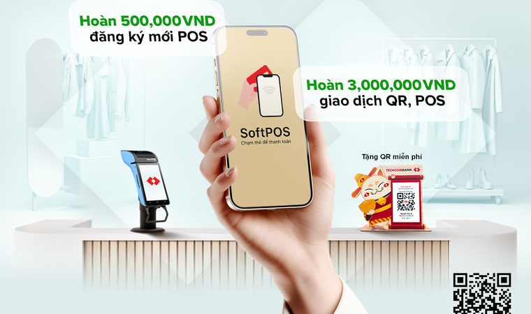 Ưu đãi hoàn tiền tới 3,5 triệu đồng cho doanh nghiệp sử dụng máy POS, QR code của Techcombank