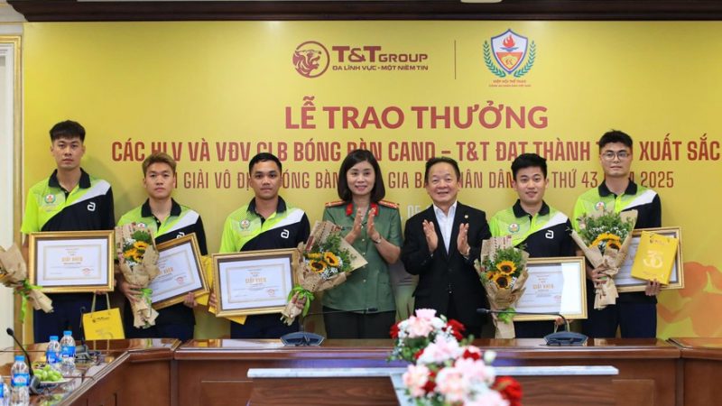 T&T Group trao thưởng hơn 1,2 tỷ đồng cho CLB Bóng bàn CAND – T&T sau Giải vô địch bóng bàn quốc gia 2025